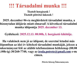 Felhívás Társadalmi Munkára !!!